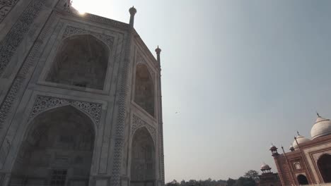 from east side guest house mehmaan khana to taj mahal arch entrance view - wide pan shot