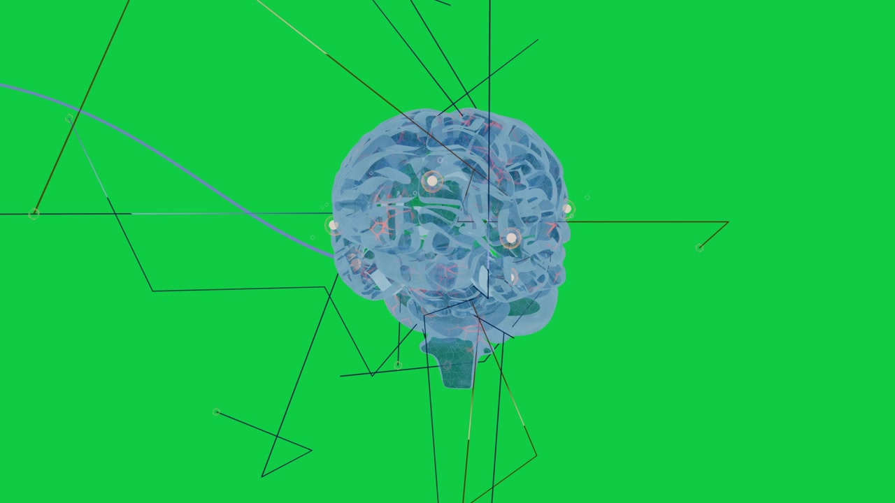 On play cyan brain rotating right nodes pulsing arc sweeping transparent background mapping network