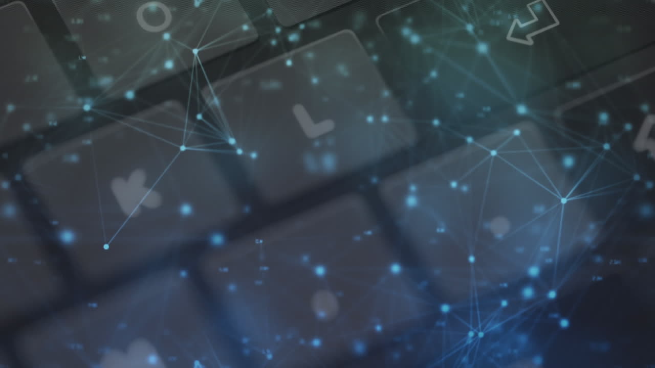 회색 배경에 컴퓨터 키보드를 통해 연결 네트워크의 애니메이션