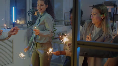 office party with sparkler celebration