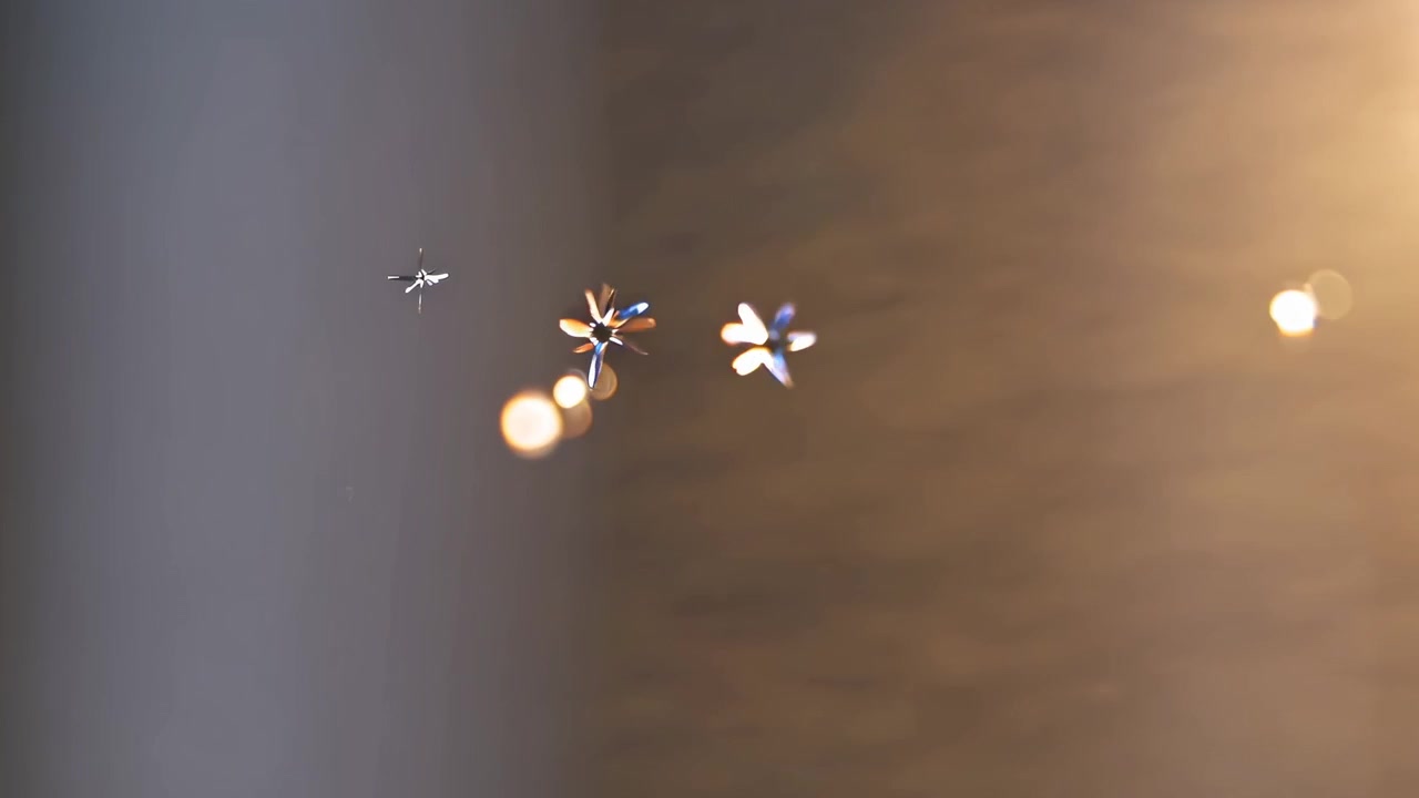 Abstract Star-Shaped Objects Floating and Spinning on Water Surface