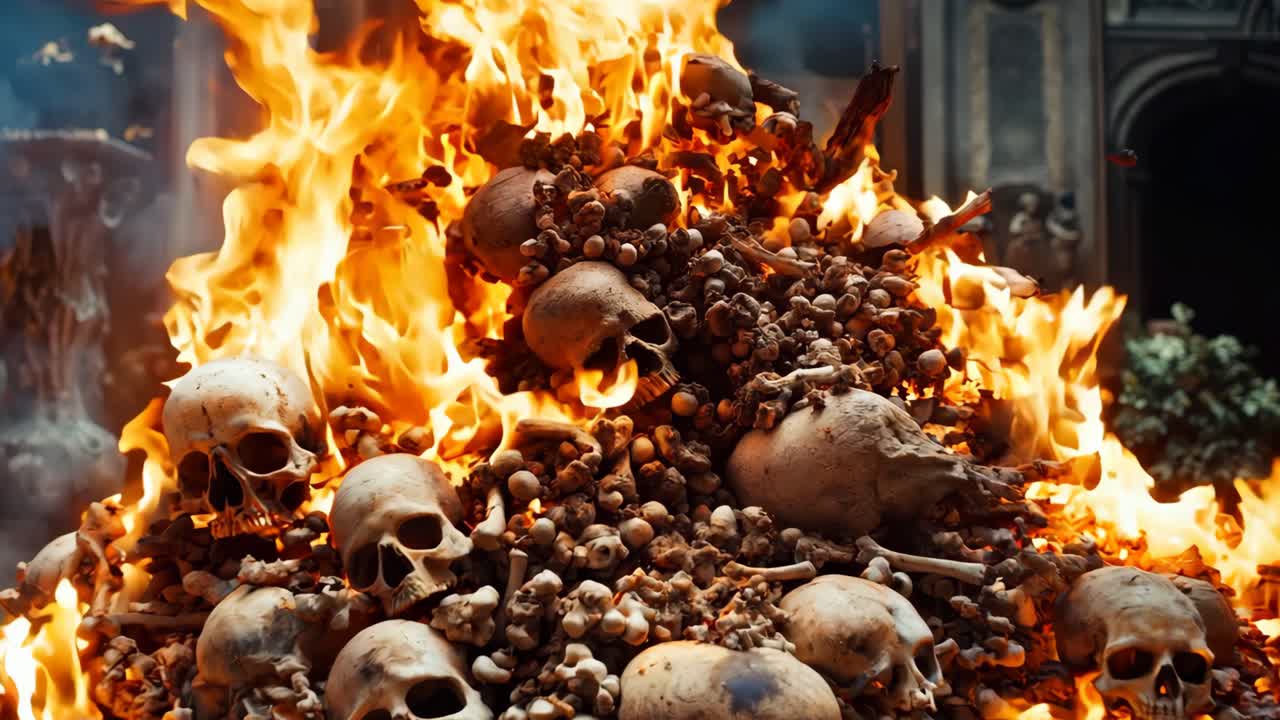 교회 에서 불타고 있는 두개골 과  의 어리