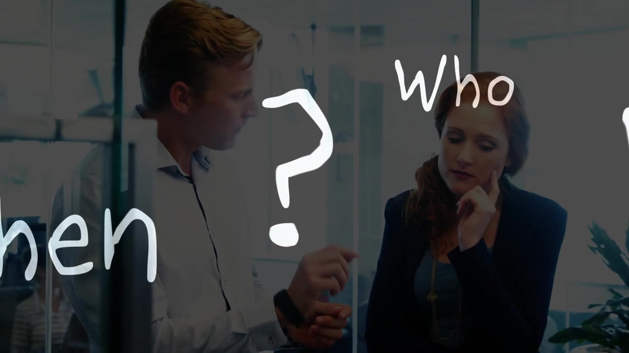 Man pointing laptop starting office talk woman leaning, questions obscuring view solving issues