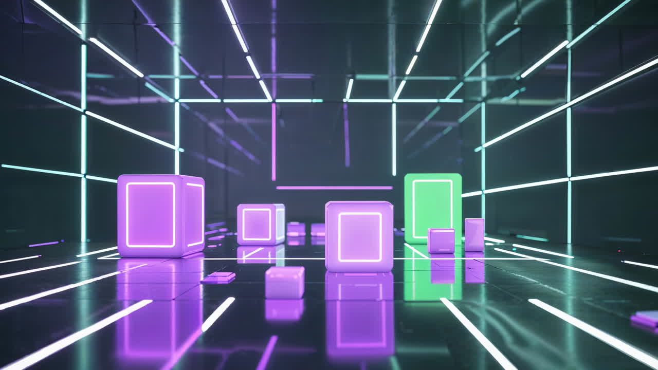 Neon Glowing Cubes in a Futuristic Grid Space