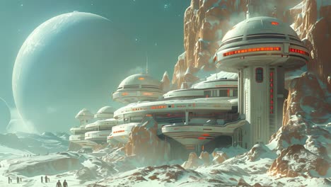 futuristic outpost on a snowy alien planet