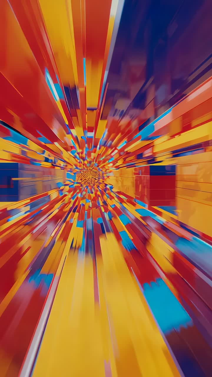 Vertikal video: Afspilning, der starter bevægende prismer, som mødes i en digital tunnel for at skabe en looping-effekt