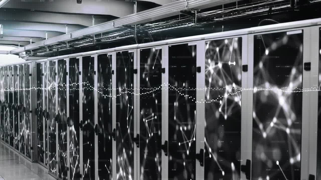 컴퓨터 서버  ⁇ 에 대한 데이터 처리 및 연결 네트워크의 애니메이션