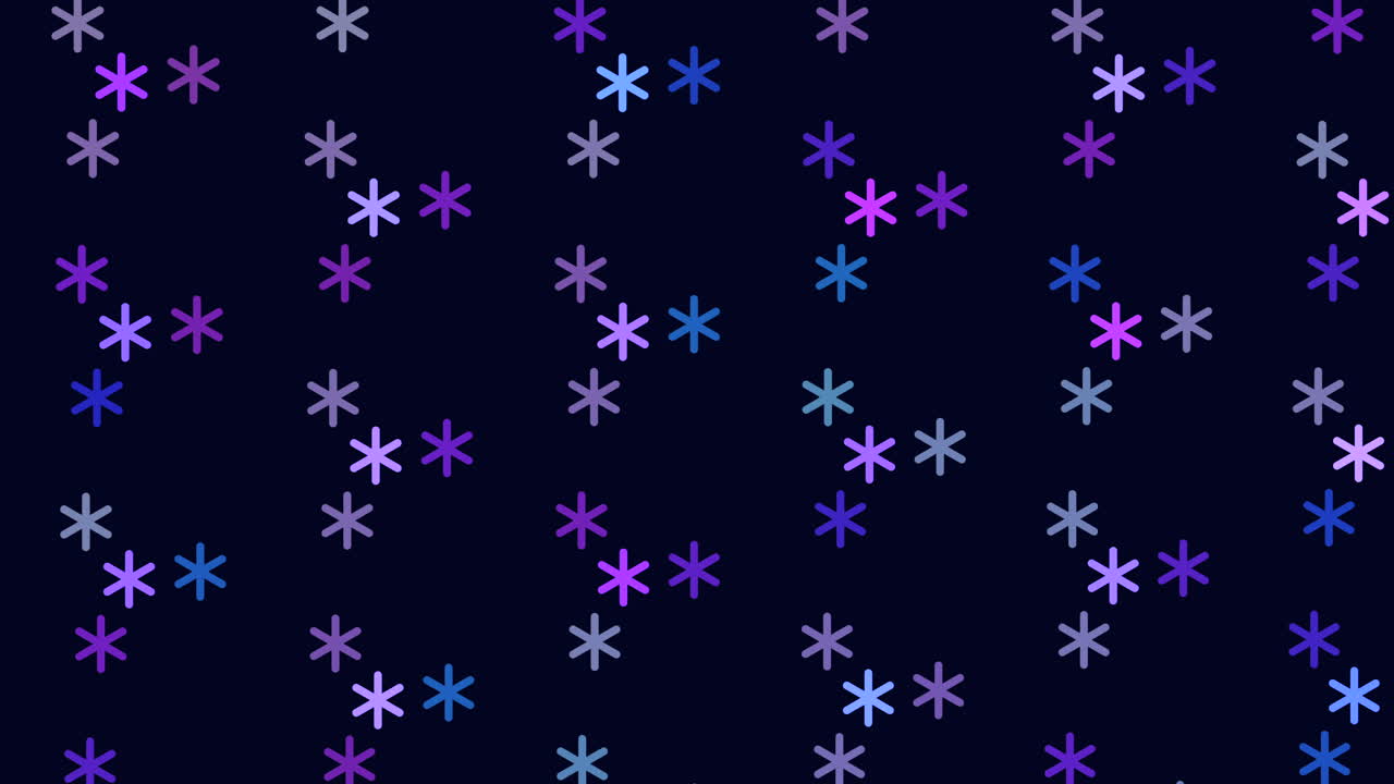 Elegant snowflake symmetry purple and blue pattern on black background