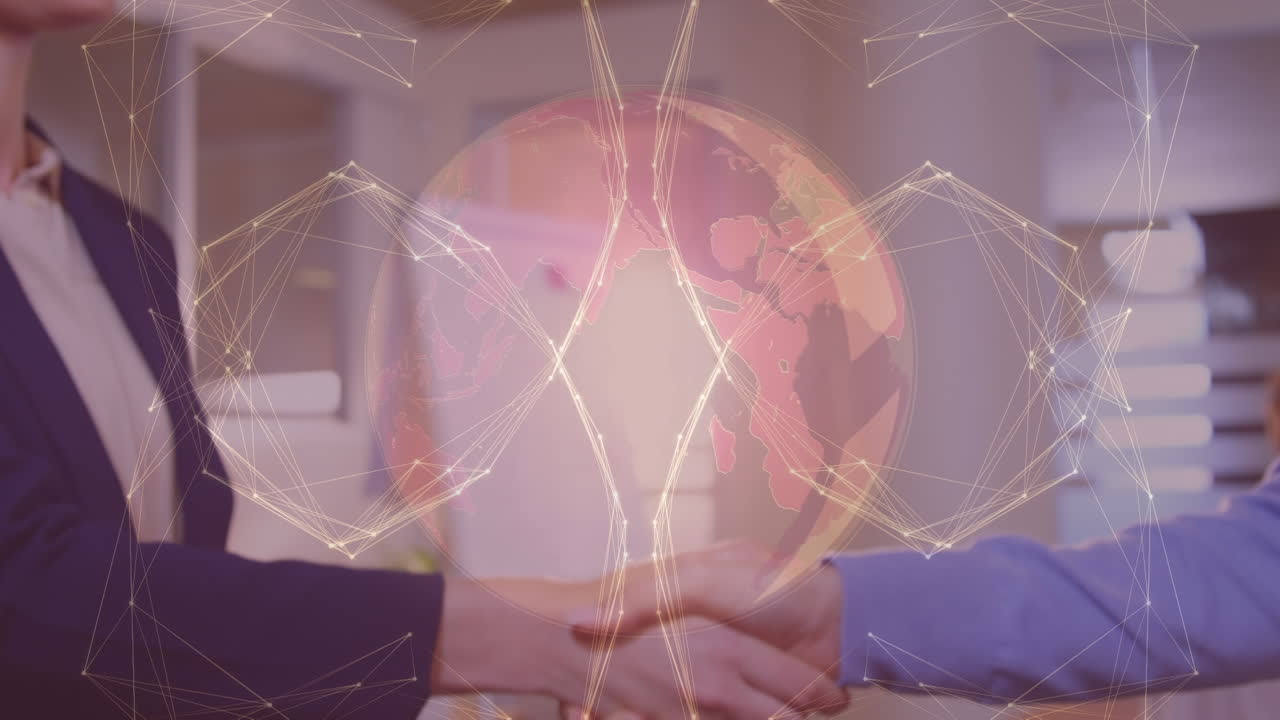 다양한 사업가들의 손을 흔드는 연결의 애니메이션