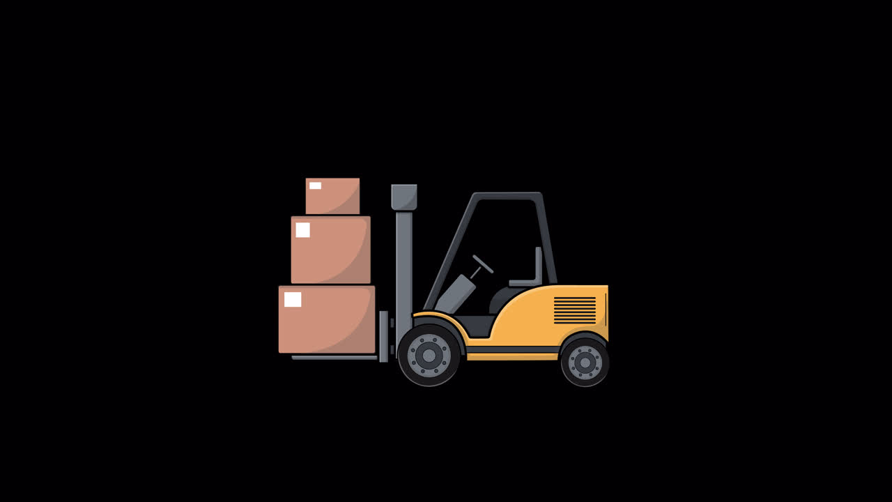 Carrello elevatore animato che carica e scarica scatole