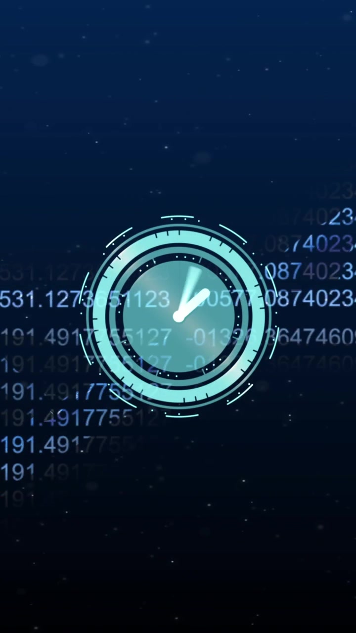 Animation of clock moving over dna strand with binary coding on black background