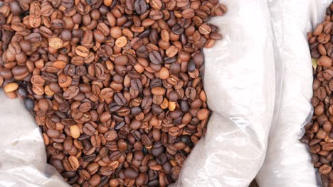 close up of coffee beans in a bag