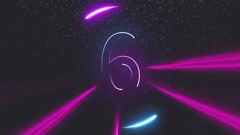 Animation-of-countdown-with-neon-circle-and-neon-light-trails-on-black-background