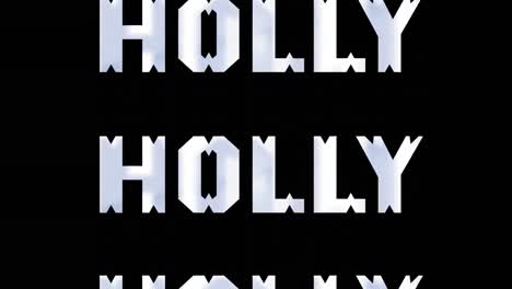 Animation-of-holly-text-in-repetition-at-christmas-on-black-background