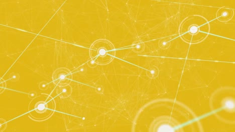 Animation-of-network-of-connections-with-icons-over-yellow-background