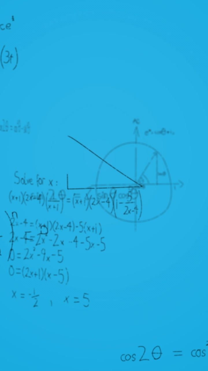 Animazione di equazioni matematiche su sfondo blu