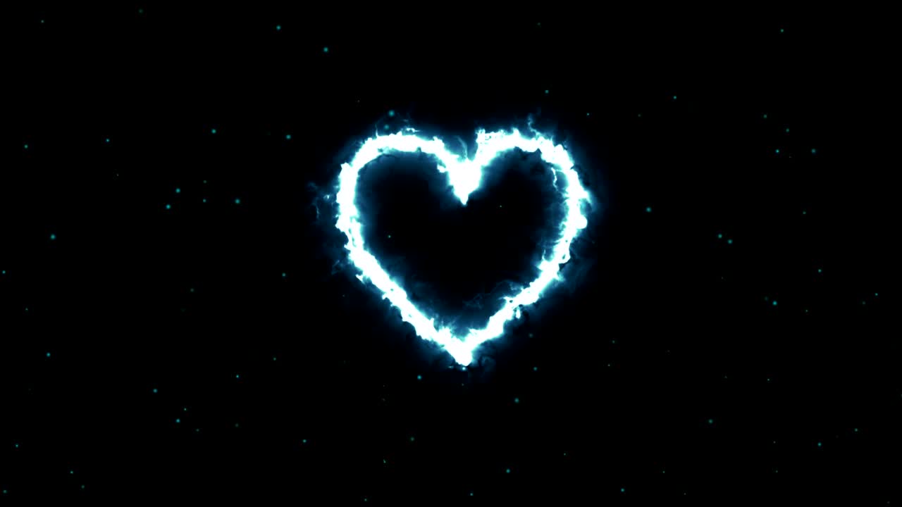 4k animación energía azul forma de corazón con fondo negro y brillo azul. movimiento gráfico y fondo de animación. concepto amor valentín.