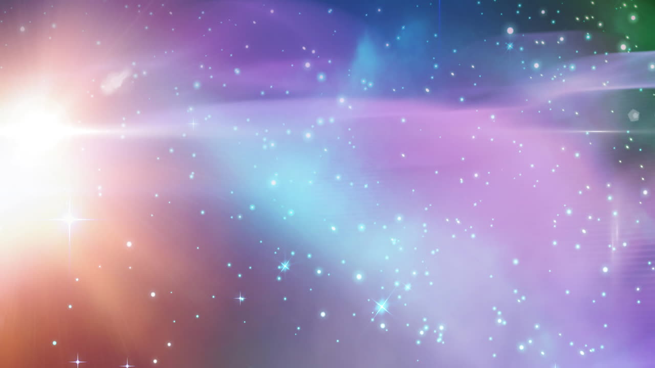 우주의 파란색과 보라색 빛 실험에서 반 ⁇ 이는 오렌지색 반점과 별의 애니메이션
