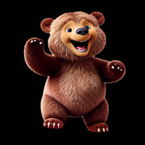 joyful cartoon bear dancing animation isolated asset, transparent 4k video, alpha channel, prores