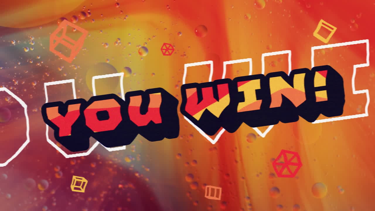 오렌지색과 빨간색 배경에 텍스트와 모양을 이기는 애니메이션