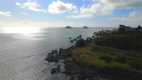 drone video of lanikai iconic two islands out in the middle of the sea