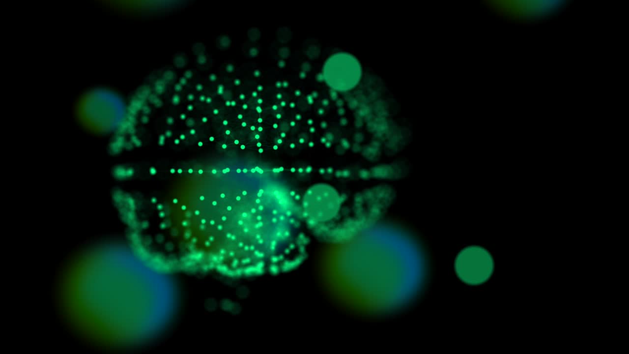 цифровое 4k видео мозга, плавающего в пространстве, и различных абстрактных частиц, соединяющихся, увеличивающих емкость мозга.