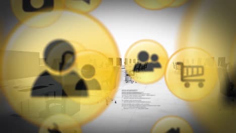 animación de iconos sobre una oficina vacía y procesamiento de datos