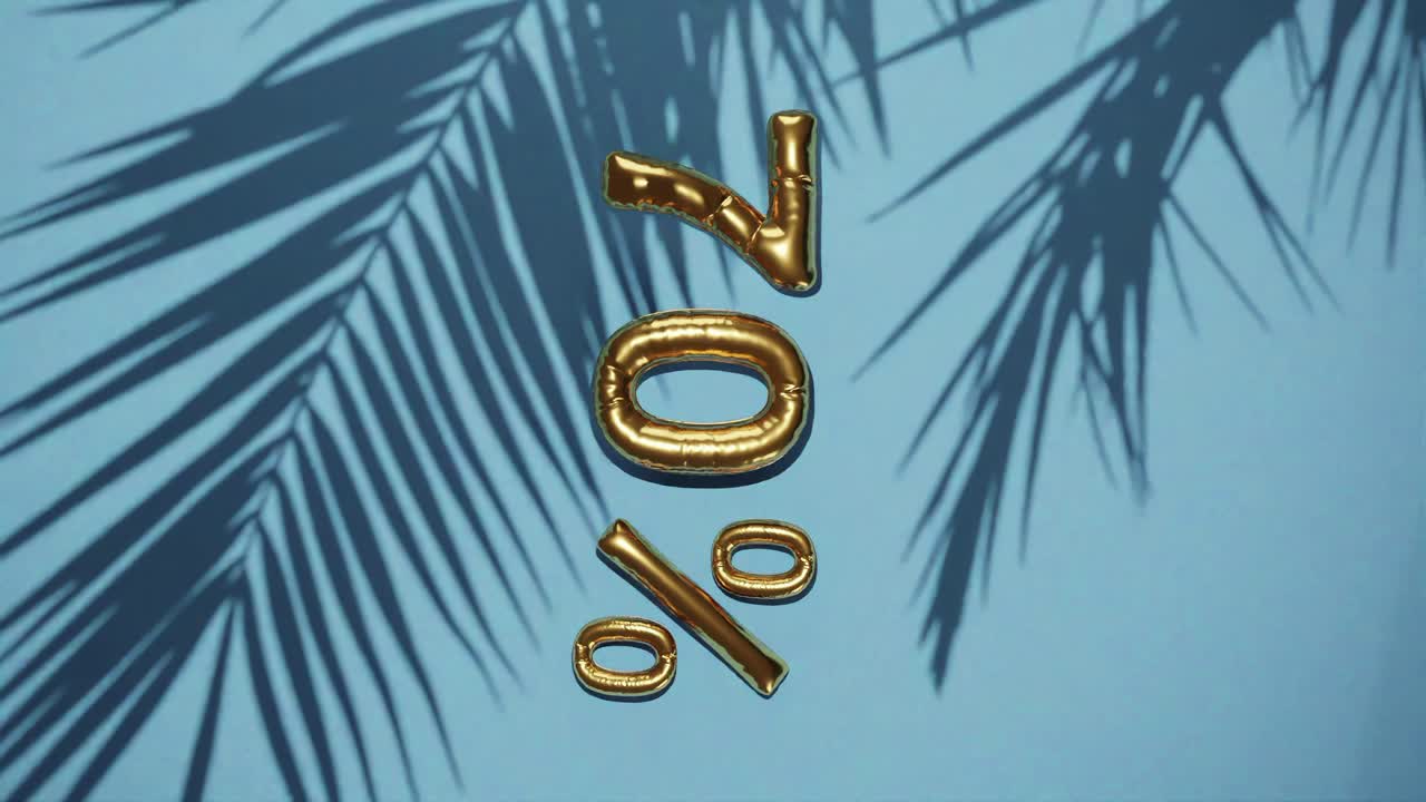 70% de descuento venta en fondo azul con palma brisa suave, vacaciones de verano venta concepto precio especial