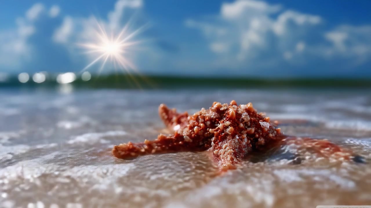 Una Hermosa Estrella de Mar en la Orilla: Momentos Cautivadores de la Naturaleza en este Impresionante Entorno de Playa Bajo la Brillante Luz del Sol