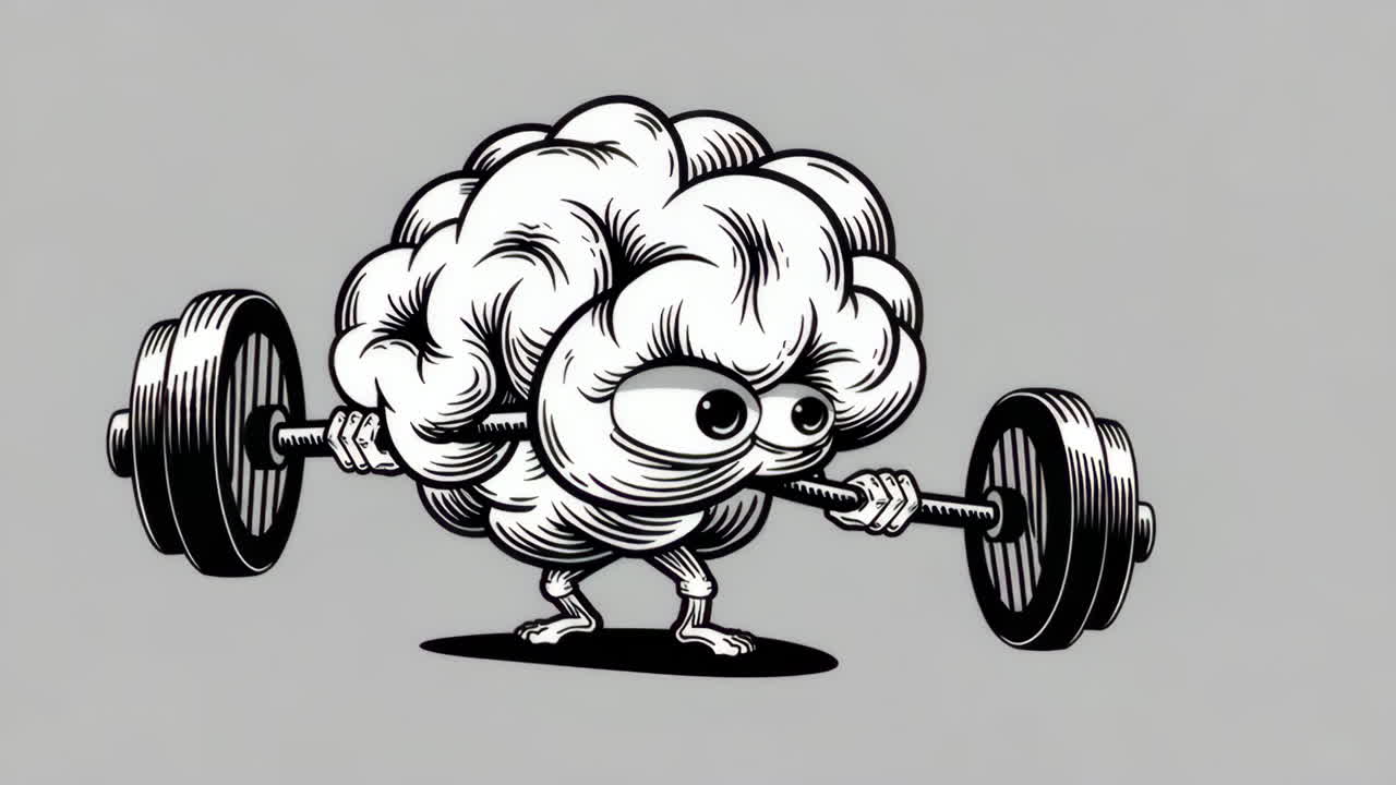 Cartoon Brain Lifting Weights