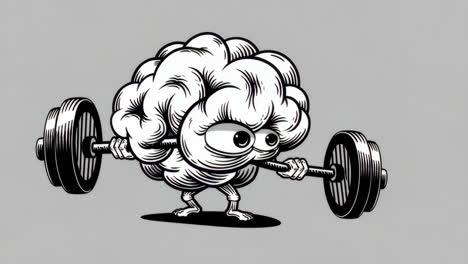 cartoon brain lifting weights