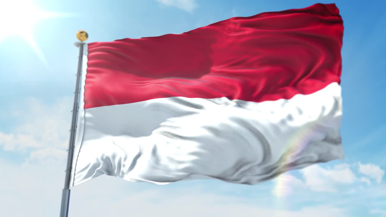 4k ilustración 3d de la bandera ondeante en un poste del país mónaco