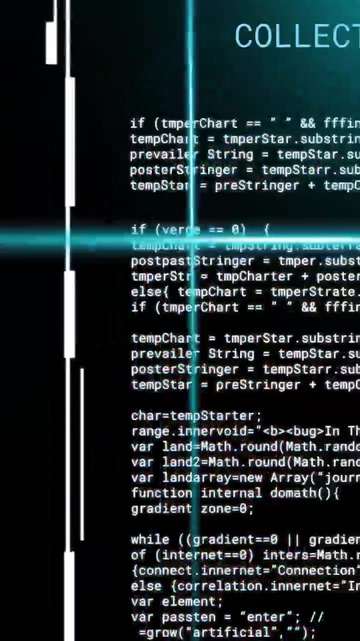 Animation of blue scanner beams over interfaces collecting and processing data on black background