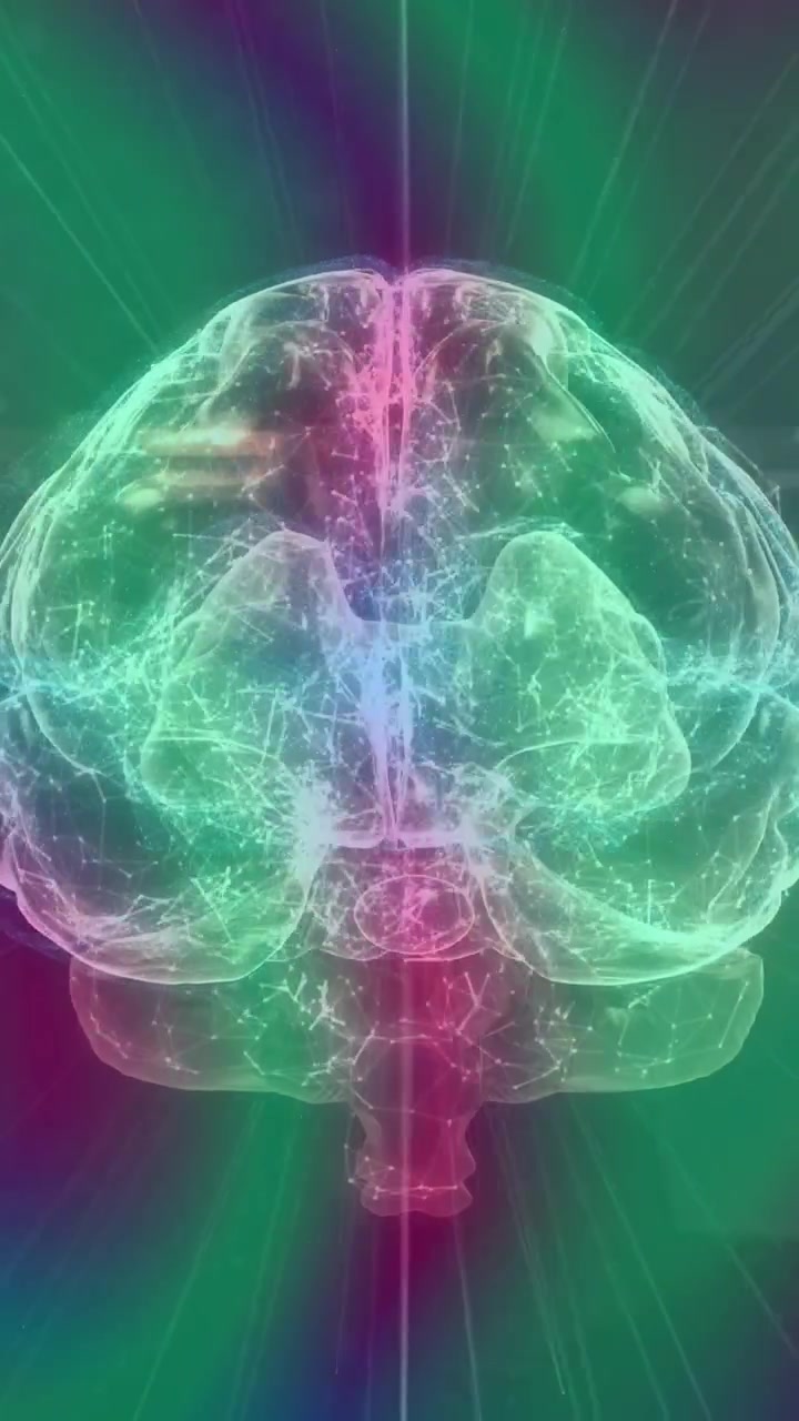 Animazione di cervello e forme su sfondo colorato.