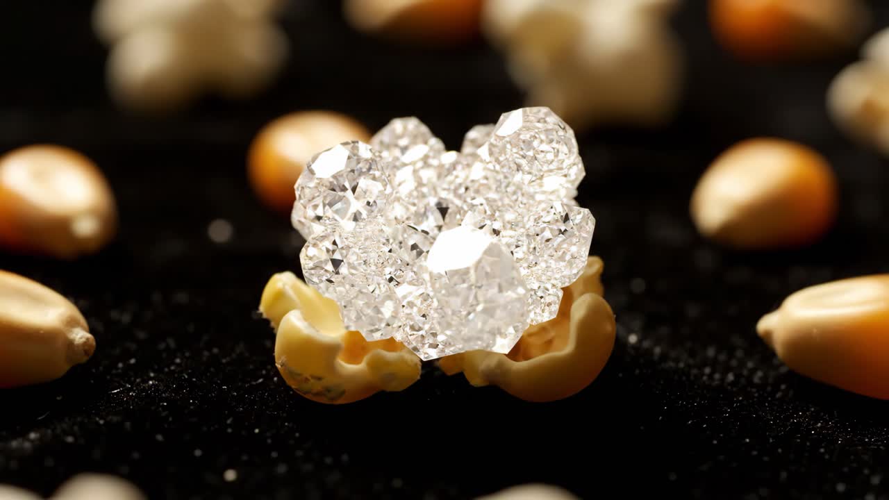 Popcorn kernels and popped popcorn on black background