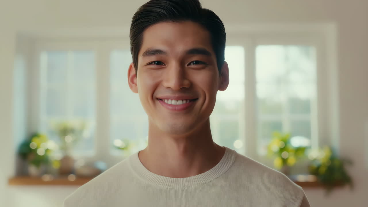 Portrait of a Smiling Young Asian Man Indoors