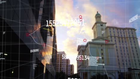 animation of data processing over cityscape