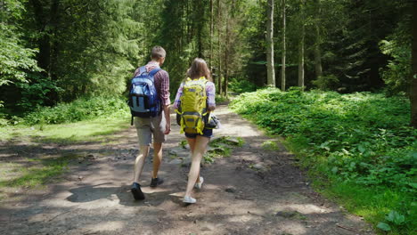 Young-Attractive-Couple-Is-Walking-In-The-Forest-Hiking-And-Active-Lifestyle