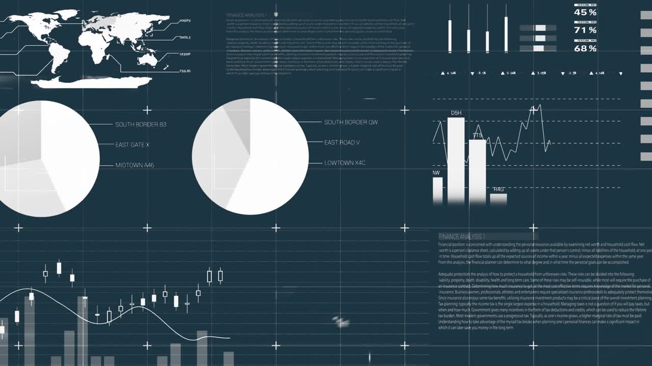 Animation of digital data processing over dark background