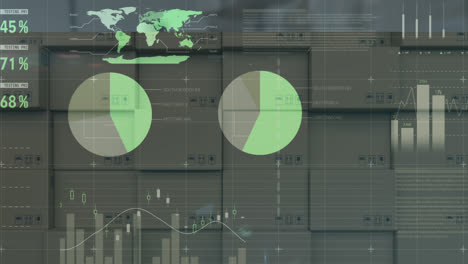 Animation-of-statistics-processing-over-cardboard-boxes-on-conveyor-belt-in-warehouse