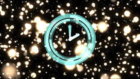 animation of clock with moving hands over glowing lights on black background