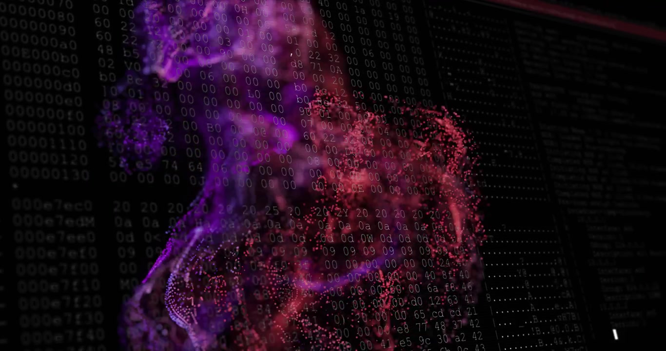 small red cloud emerging sparking purple tendrils swirling upward data matrix, showing system boot