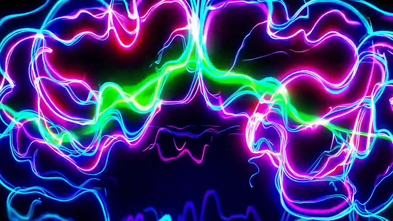 Linhas Abstratas de Néon Brilhantes Formando um Cérebro com Atividade Elétrica Pulsante