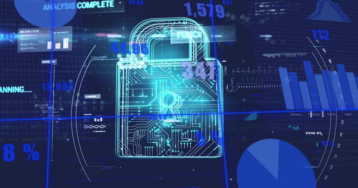 Holographic padlock lighting up, starting scanning, climbing rates and updating charts for security