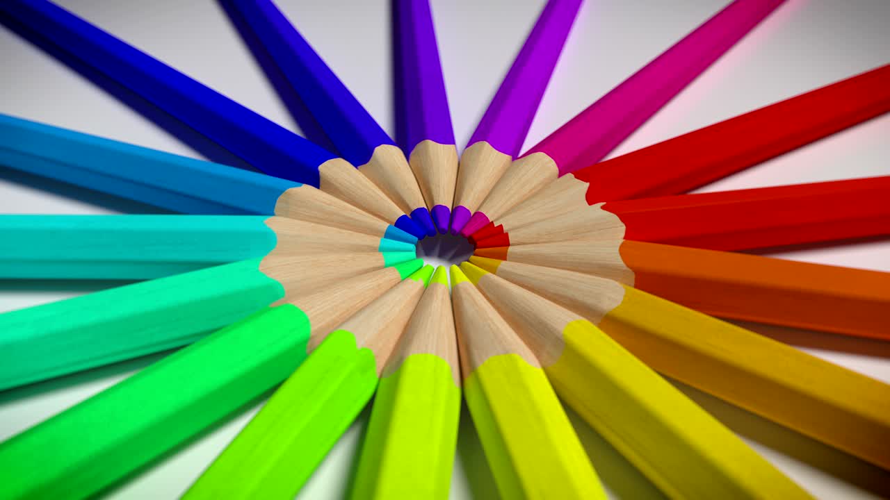 lápices de colores que forman un círculo, en bucle animación 3d