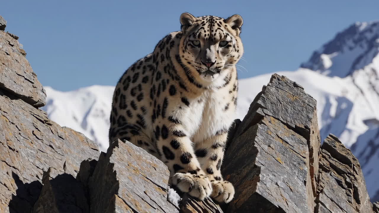 Snow Leopard on Mountain Peak