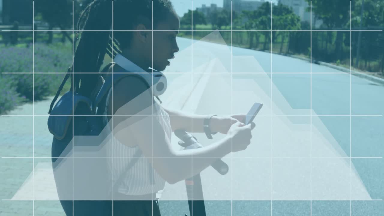 procesamiento de datos estadísticos contra mujeres afroamericanas que usan teléfonos inteligentes en la calle