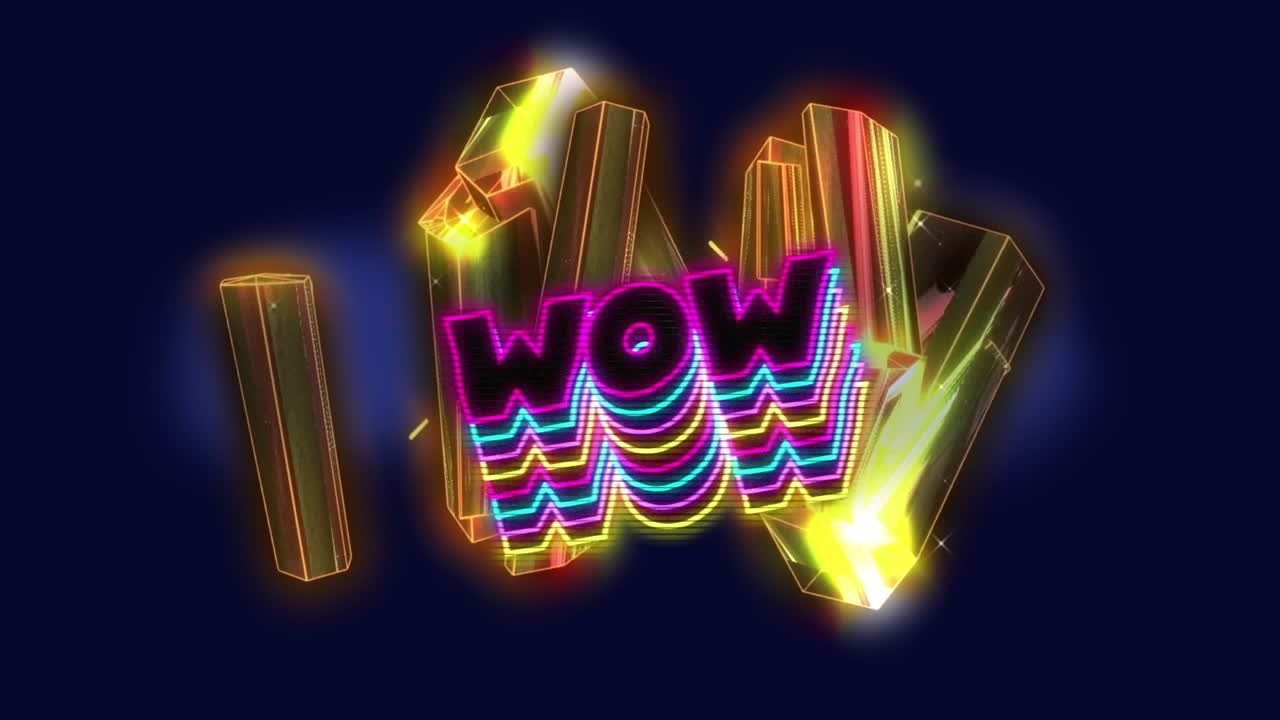 animación de texto wow sobre formas en movimiento brillantes en 3d