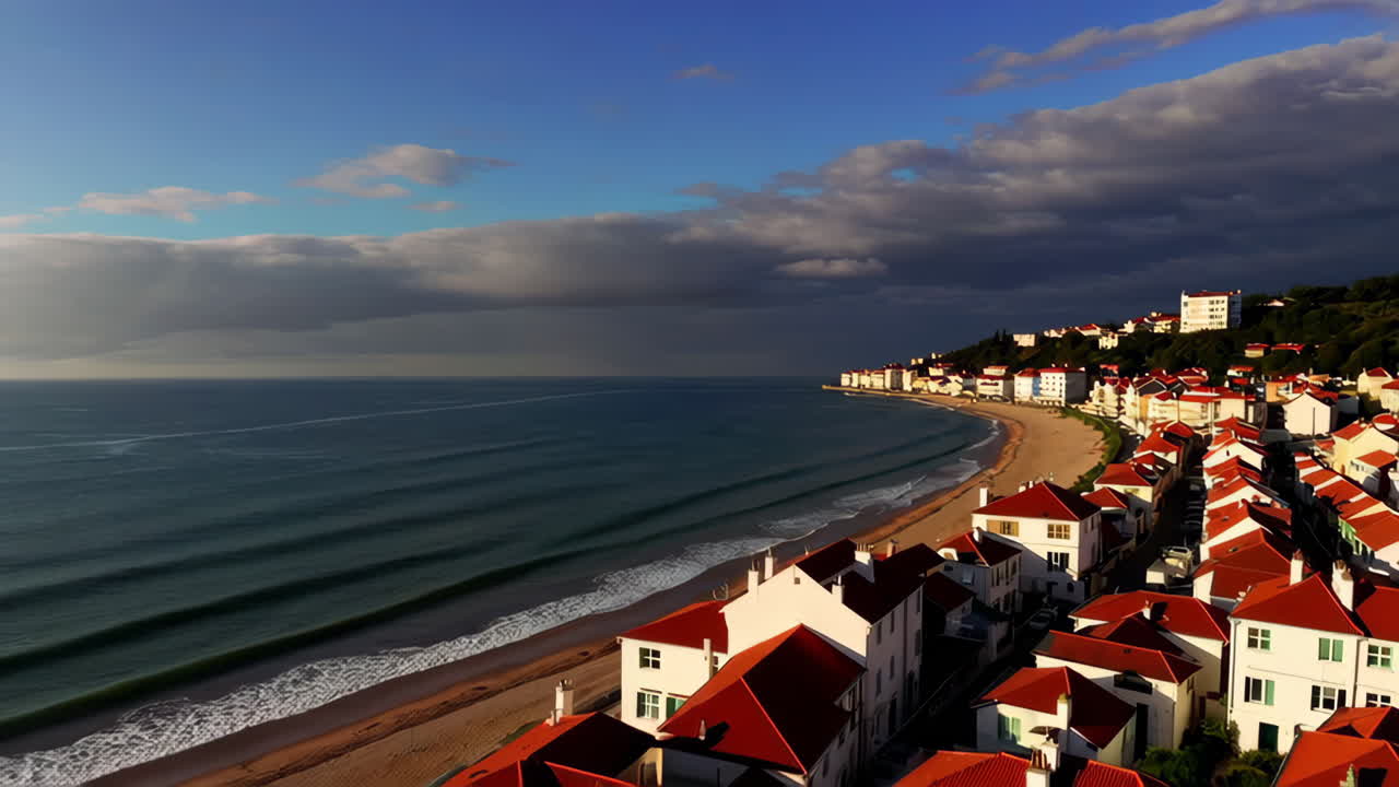 Coastal Town with Red Roofs and Ocean Views