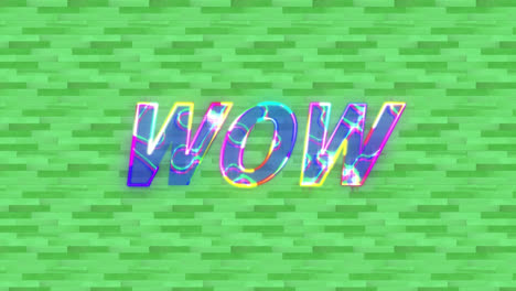 animation of wow text on green background